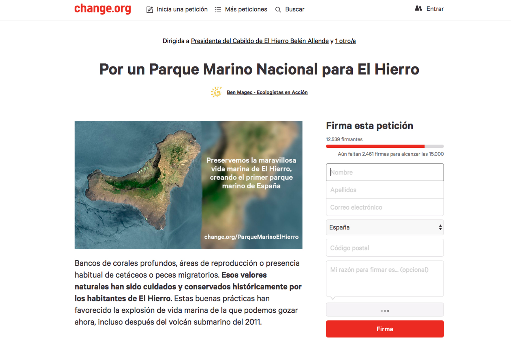Ben Magec - Ecologistas en Acción presenta más de 12.000 firmas a favor del Parque Nacional marino de El Hierro